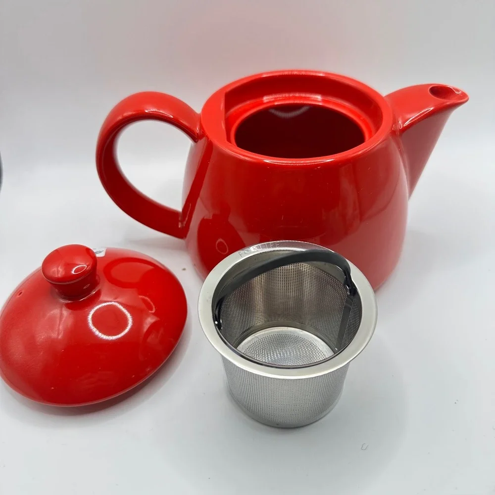 FORLIFE Stump Teapot Red Ceramic with Stainless Steel Infuser 18oz